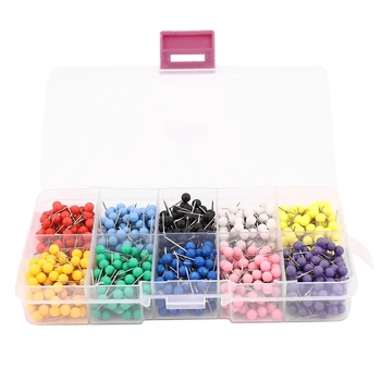  1000 броя 1/8-инчов картографски бутони, с пластмасови кръгли глави и стоманени игольчатыми топчета 10 цветове (всеки цвят от 100 бр.)