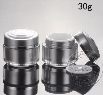  Капацитет по 30 грама на 100 бр. / лот c-0007 най-високата степен на кръгъл сребрист акрил, 30 г акрилна банка за Козметични Опаковки