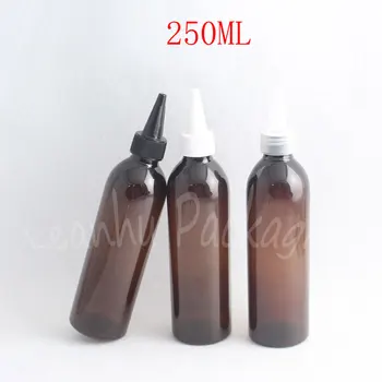  Кафяви кръгла пластмасова бутилка с обем 250 мл, бутилка за опаковане на козметични вода / шампоан за обем 250 куб. см, празен козметични контейнер (26 бр./лот)