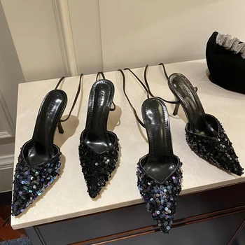  Мода за жени сандали помпи нов крос-привързани 2022 случайни приплъзване секси жена, с остър нос, тънки токчета дамите на високи токчета, сандали