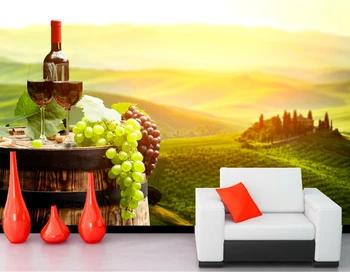  Потребителски 3D стенописи, Вино грозде Барел Хранителни тапети, кафенета, стени бар ресторант кухня с трапезария и телевизор фон на стените, 3d тапети